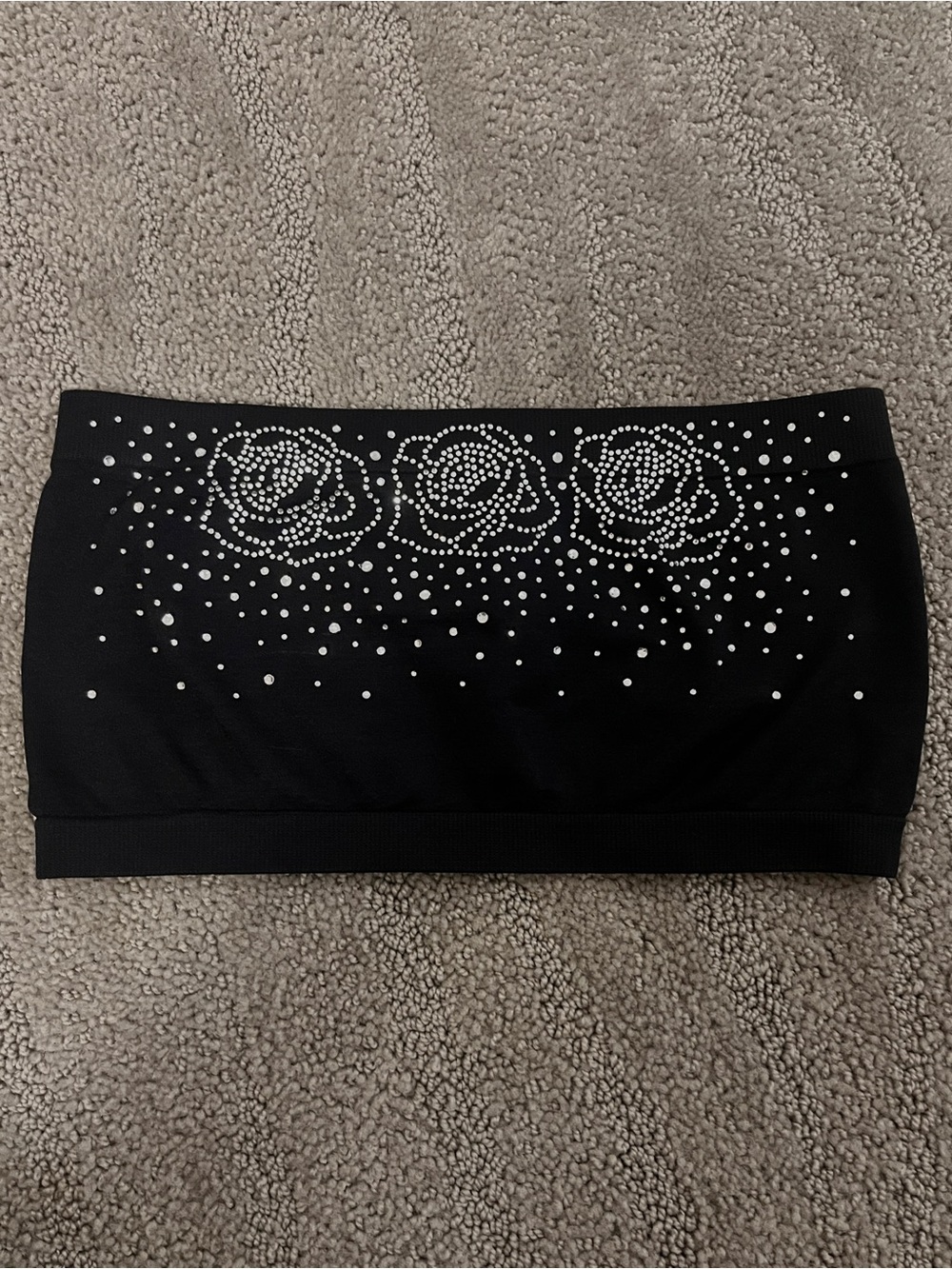 Black Rhinestone Rose Bandeau Top